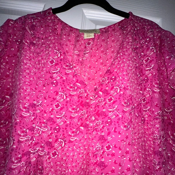 Cynthia Rowley Pink Short-Sleeved Blouse – Button Detail & Gathering - 3xl - Picture 5 of 8